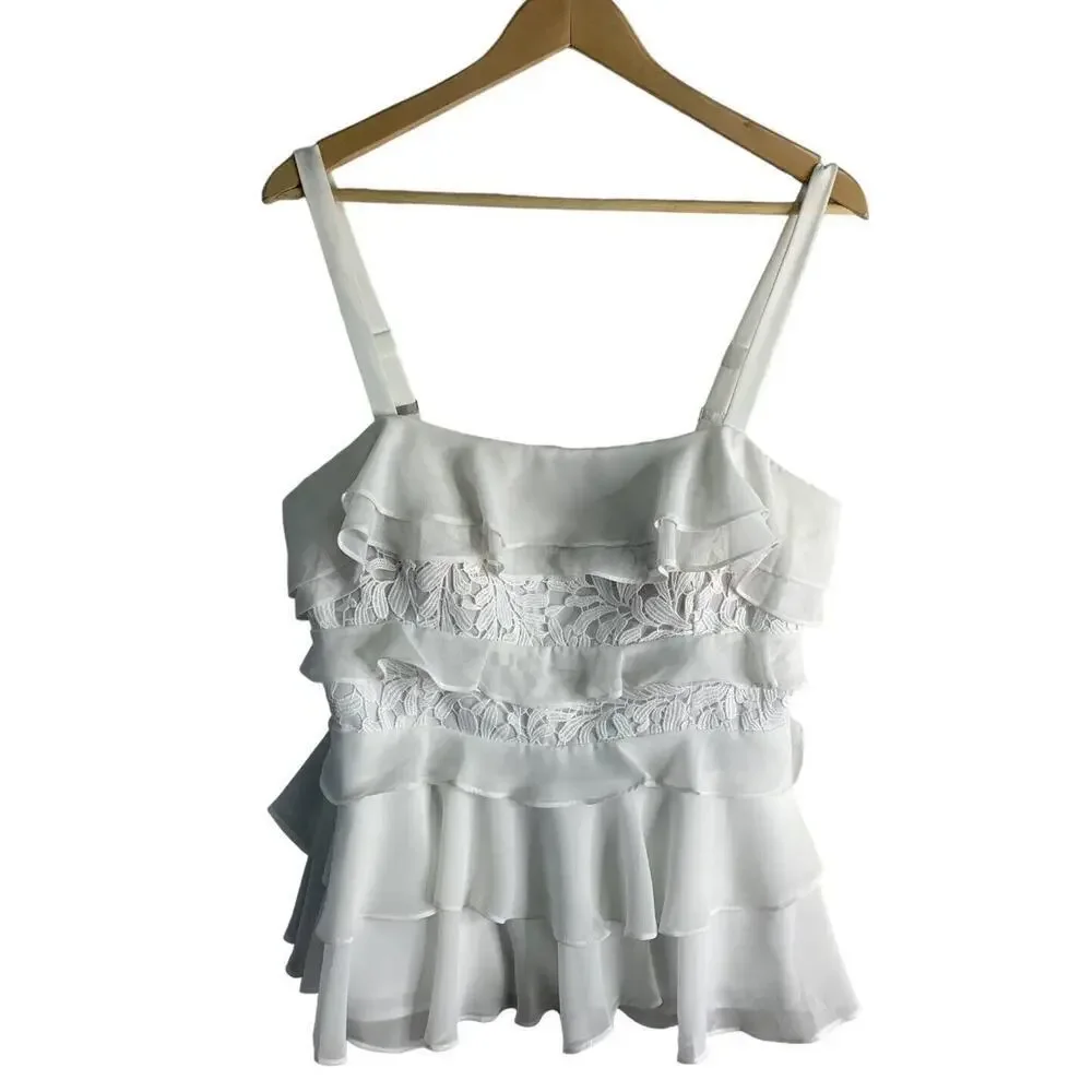 Lilly Pulitzer Olive Top Womens Size 12 Resort White Chiffon Ruffles NWT $168 - Picture 6 of 13